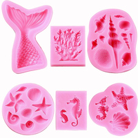 Moule en silicone rose écologique thème marin pour fondant, queue de sirène, coquillage, hippocampe, conque, pour pâtisserie et artisanat DIY