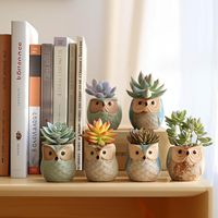 Hibou Pot Céramique Coulant Glaçure Base Ensemble Succulent Plante Pot Cactus Pot De Fleur Conteneur Planteur avec Trou De Drainage