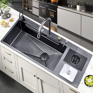 Design moderno in acciaio inox lavello da <span class=keywords><strong>cucina</strong></span> fatto <span class=keywords><strong>a</strong></span> mano di buona qualità intelligente singola ciotola lavello con rubinetto <span class=keywords><strong>due</strong></span> fori - Product Image 2