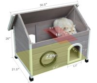 Boîtier en bois pour chat sauvage résistant aux intempéries maison pour chat sauvage extérieur résistant aux intempéries avec porte d'évacuation et fenêtres transparentes