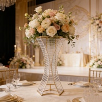 Support de table moderne en métal noir réversible pour centre de table de luxe, vase à fleurs pour mariages et événements (vente en gros)