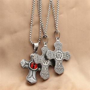Stainless Steel <b>Cross</b> Pendant With Eye Inlay Punk Style Men's Necklace 280510 - Product Image 2