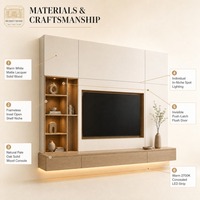 Meuble TV en bois massif sur mesure, directement de l'usine, avec laque blanc chaud et console en chêne clair pour salon Wabi Sabi