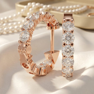Wholesale 2.70mm Round Lab Grown Diamond <b>Hoop</b> <b>Earrings</b> in 14K/18K Rose Gold - Product Image 2