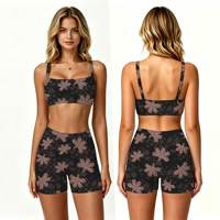 Ensemble bikini deux pièces d'été personnalisé pour femme, à bretelles spaghetti, col carré, taille haute, shorty, imprimé floral tropical, vente en gros