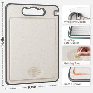 Tabla de cortar de plástico y acero inoxidable, rectangular, 14.4x9.8 pulgadas, antideslizante, con ranura para jugos y área de trituración, apta para lavavajillas - Product Image 1