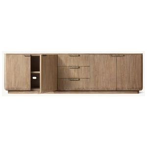 Rh ciro ידידותי לסביבה עמיד טלוויזיה לעמוד שערורייתי מודרני 4 דלתות עץ אלון מוצק קונסולת מחסן רחב העליון עץ טבעי - Product Image 3