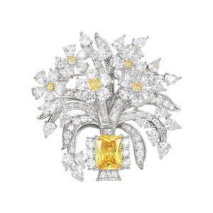 Broches de mariage ZX en forme de panier floral, plaqué or jaune diamant, design ethnique, élégance et raffinement, accessoires de créateur, placage - Product Image 5