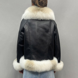 Jancoco Giacca Invernale Imbottita in Pelliccia all'Ingrosso, Cappotto in <span class=keywords><strong>Pelle</strong></span> Personalizzato con Collo e Polsini in Vera Pelliccia di Volpe - Product Image 2