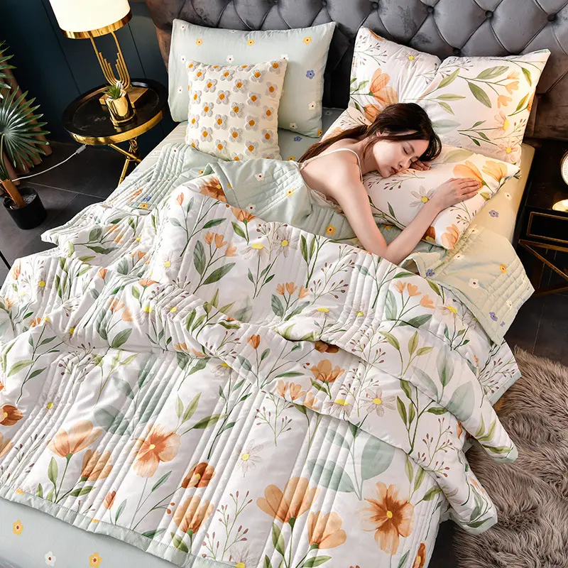 Colcha de verão personalizada para cama de casal, cobertores de flores laváveis e adequados para a pele, cobertores queen-size