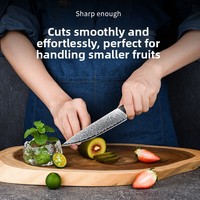 VG10 Damascus staal kern 5-inch utility mes met donkerbruine handgreep Damascus fruit- & schilmes voor thuis & professioneel gebruik