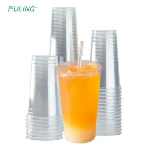 FULING PET/PP Plastic Cup 32 Oz Clear Plastic Cups With Lids Large Coffee Cups