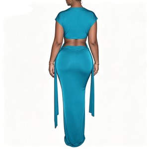 Vestido <span class=keywords><strong>de</strong></span> Noche Maxi Sexy con Espalda Descubierta, Fruncido y Abertura, para Mujer, con Escote en V Profundo, Sin Cintura, Ajustado al Cuerpo, Liso Teñido, para Primavera, Verano, Fiestas y Vacaciones - Product Image 2