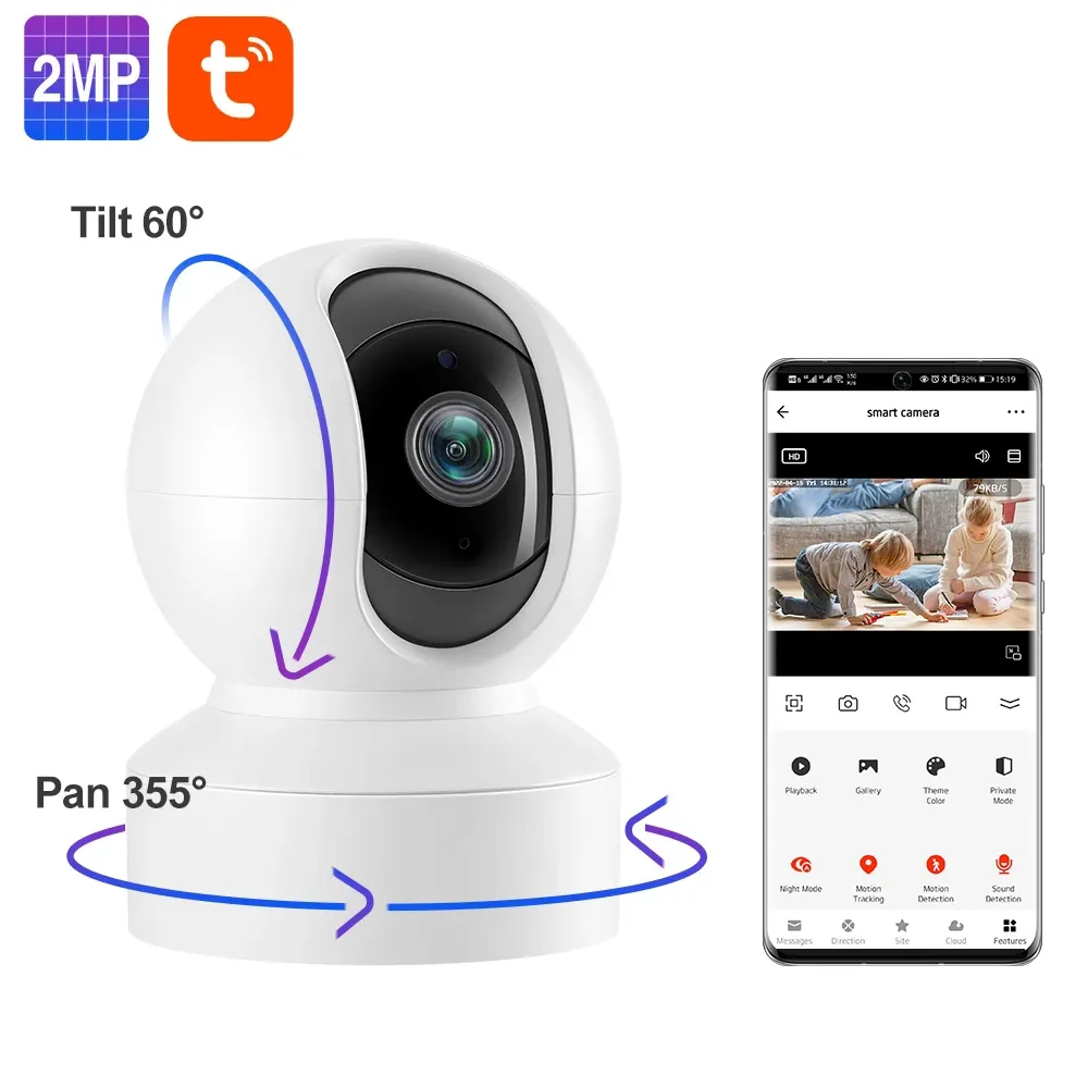 Tuya — caméra d'alarme de sécurité sans fil, 1080P, avec suivi automatique, caméra domotique, pour maison connectée