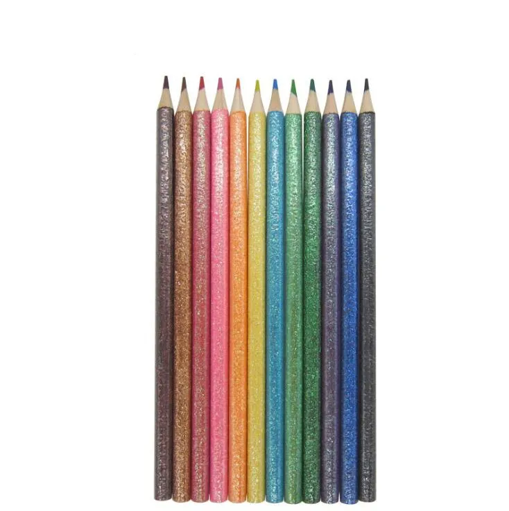 Contagem de 12 Fornecimento de artigos de Papelaria Da Escola Das Crianças Dos Miúdos do Lápis da Cor Desenho 12 Cores Espumante Glitter Lápis de Cor Definida