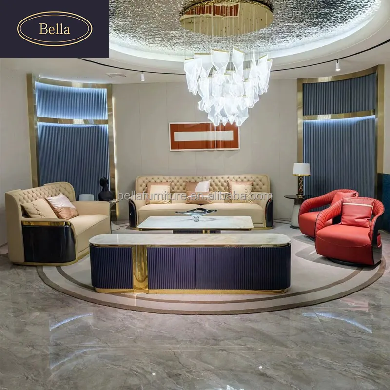 Luce italiana di lusso in legno massello in pelle di pull-button divano moderno villa soggiorno di fascia alta divano combinazione