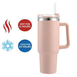 2024 Logo personalizzato in acciaio inossidabile moderno coperchio a prova di fuoriuscita rosa 40Oz tazza tazza <span class=keywords><strong>Tumbler</strong></span> con manico in crema con paglia - Product Image 4
