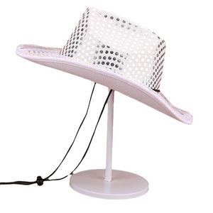 Sombrero de Vaquero Personalizado al por Mayor para Adultos, con Lentejuelas Plateadas y Borde con Luces LED Blancas, para Fiestas - Product Image 5