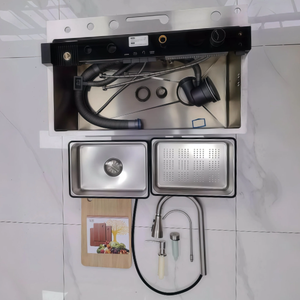 All-in-One Multifunktionale Küchenspüle mit Tassenspüler, Wasserfallarmatur, Seifenspender, integriertem grauem Nano-Einzelbecken und Geschirrspüler - Product Image 5