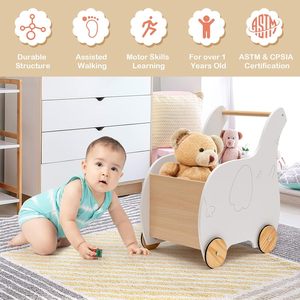 Marche-bébé 2-en-1 et poussette jouet en <span class=keywords><strong>bois</strong></span> avec roues à anneau en caoutchouc, pneus de 8,5 pouces, selle en <span class=keywords><strong>bois</strong></span> et planche d'équilibre - Product Image 5