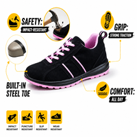 Chaussures de travail et de sport AOXIANG noires confortables et durables pour femmes, respirantes, en daim, avec semelle intermédiaire en PU, embout en acier, antidérapantes, décontractées, hiver-printemps