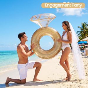 Thickened <b>Inflatable</b> Diamond Pool <b>Float</b> Ring Adult Glitter Bachelorette Wedding Bridal Shower Photo Props Swim Tube 265 lbs - Product Image 4