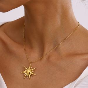 Trendy <b>Long</b> Charm <b>Necklace</b> Jewelry Non Tarnish PVD 18K Real <b>Gold</b> Plated Sun <b>Necklace</b> Stainless Steel for Women Men Girls - Product Image 3