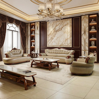 Ebenholz-Leder U-förmiges Sofa-Set Modernes Neues Chinesisches Design Hochwertiges Wohnzimmer-Sofa Villen Walnussfarbenes Massivholz