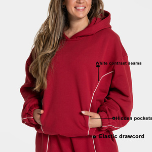 <span class=keywords><strong>Felpa</strong></span> con Logo Personalizzato, Cuciture a Contrasto Bianche, 100% Cotone, Design Oversize Boxy Fit, <span class=keywords><strong>Felpa</strong></span> con Cappuccio Casual a Maniche Lunghe Crop per Donna - Product Image 2