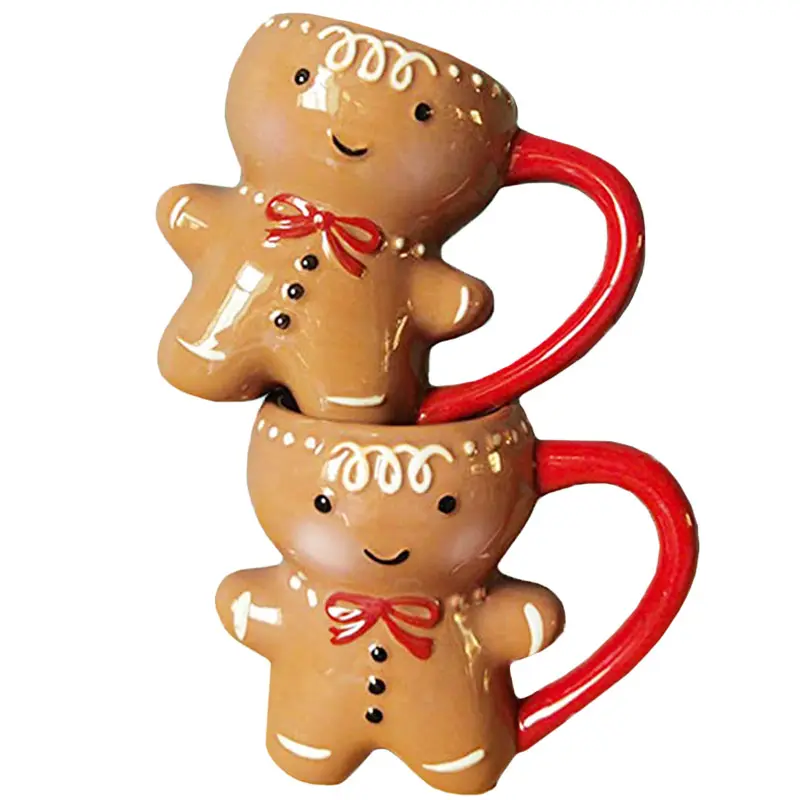 Wholesale porcelain holiday 3D cartoon tea cup cute gifts milk water mugs Christmas ceramic gingerbread man coffee mug