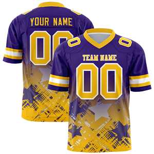 Maillot de football américain personnalisé violet et jaune avec dégradé d'étoiles - Product Image 1