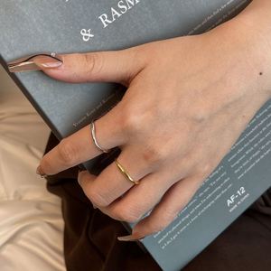 Bague minimaliste personnalisée Dylam avec logo, style naturel, argent 925, bijoux fins, ligne simple, bague ouverte réglable pour femmes en or 18 carats - Product Image 2