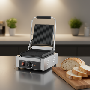 Parrilla Eléctrica de Contacto de 1800W, Acero Inoxidable, Control de Temperatura, Placa Esmaltada Completamente Ranurada de 8.8x9, Uso Comercial, Antiadherente - Product Image 2