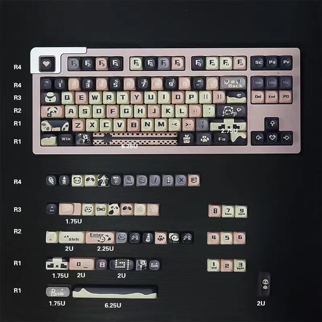 134 Keys Panda Theme PBT Keycaps Five Dye Sublimation SOA Profile Mechanical Keyboard Keycaps with ANSI/ISO Layout