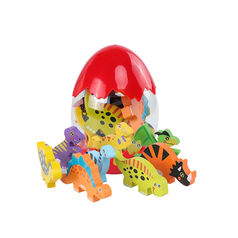 Amazon Hot Sale 8pcs Dinosaur Models Children Educational Wooden Intelligent Toy mit Egg