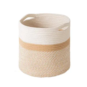 Cesta De Corda De Algodão Lavável Cesta De Lavanderia Do Bebê Tecido Cesta De Brinquedo com Alça Armazenamento Thread Lavandaria Hamper