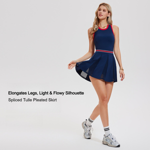 Abito da Tennis Personalizzato con LOGO, Vita a Righe e Bordo a Contrasto, Senza Maniche, Traspirante, Anti-Esposizione, Elasticizzato, Gonna Sportiva da <span class=keywords><strong>Donna</strong></span> per Corsa e Golf - Product Image 3