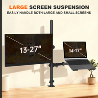 Support d'écran réglable de 32 pouces pour ordinateur portable, inclinaison à 90 degrés, construction en acier allié, bras d'installation à pince en C, compatible écrans LCD de 13 à 27 pouces
