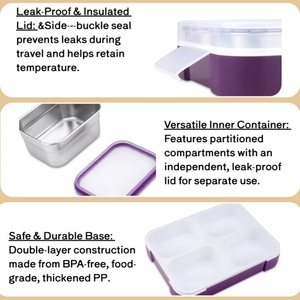 Récipient alimentaire modulaire en plastique sans BPA Boîte <span class=keywords><strong>de</strong></span> séparation détachable Boîte à bento avec couvercle scellé et sac <span class=keywords><strong>isolé</strong></span> pour l'école et le bureau - Product Image 2
