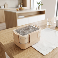Boîte à lunch isotherme en acier inoxydable grande capacité 1-2L, design à double compartiment, style minimaliste nordique, boîte à bento pour étudiants