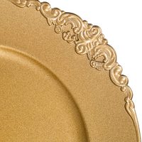 Assiettes de chargeur en plastique à bord rond à volants avec bordure dorée pour dîner, décoration de Table de mariage