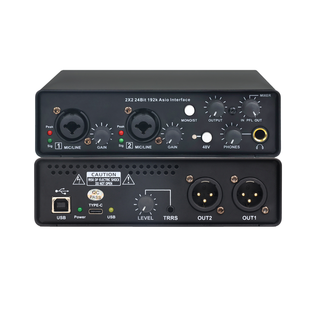 Audiophile 2x2 24-Bit/192kHz USB Audio Interface Midas Mic Preamplifiers Mini Amplifier for Stage Performance Metal Sound Card