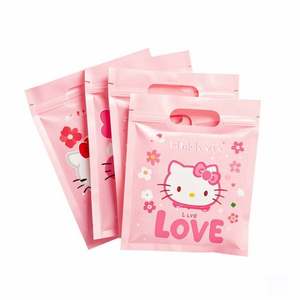 Bolsa laminada de embalaje con sello lateral Ziplock, bonita, pequeña, transparente, rosa, personalizada, con orificio para colgar - Product Image 2