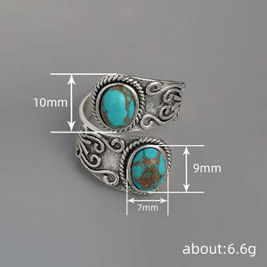 Anello con Gemma Turchese T0618, Pietra Naturale Ovale con Incastonatura a Castone, Gioiello Unisex alla Moda, Idea Regalo - Product Image 4