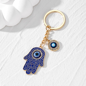 Smalto di tacchino strass di cristallo fortunato diamante blu malocchio portachiavi bling Hamsa mano portachiavi amuleto moda gioielli ciondoli - Product Image 4