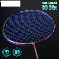 Raquette de badminton en fibre de carbone 100% pleine, très légère, 8U 65g 35lbs, avec cordage gratuit, vente chaude
