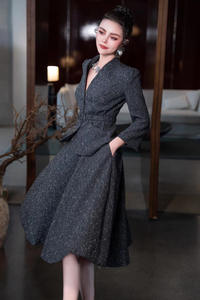 AELESEEN 正装女式西装裙套装 2 件套 V 领西装外套+中长舞会裙办公室商务夹克定制派对礼服 - Product Image 2