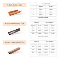Accessoires de gouttière en cuivre sur mesure pour toiture, type K, avec support de fixation