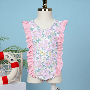 Babeeni Fancy Pink Yellow Floral Girls' Bikini Swimwear Children OEM ODM Wholesale OEKO-<b>TEX</b> Certified Breathable Quick Dry - Product Image 1