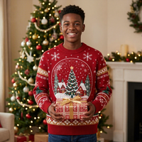 Pull personnalisé OEM pour couple, motif globe de neige de Noël, tricoté pour homme, collection hiver